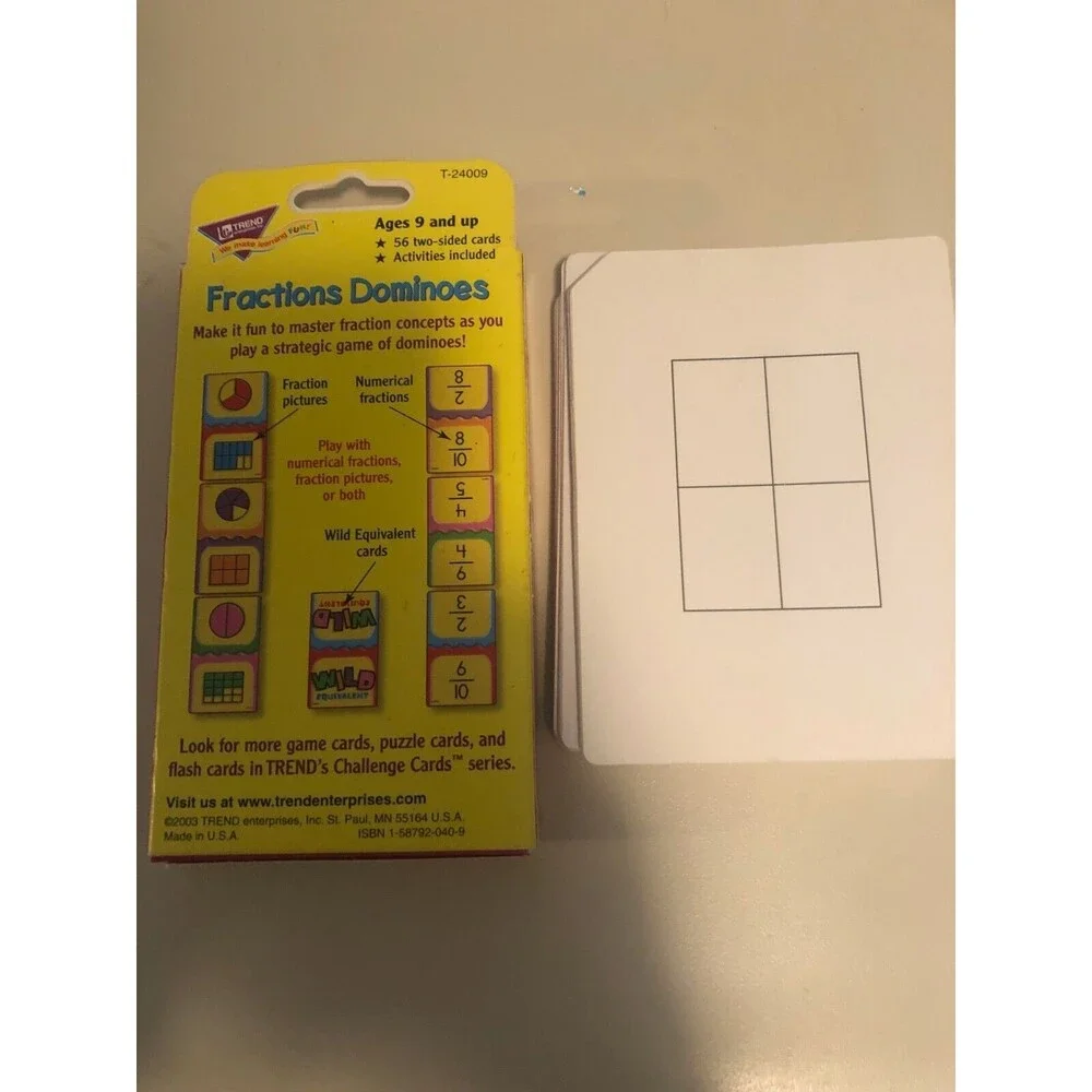 TREND‎ Fractions Dominoes Challenge Cards Used + Extra set of White Cards!